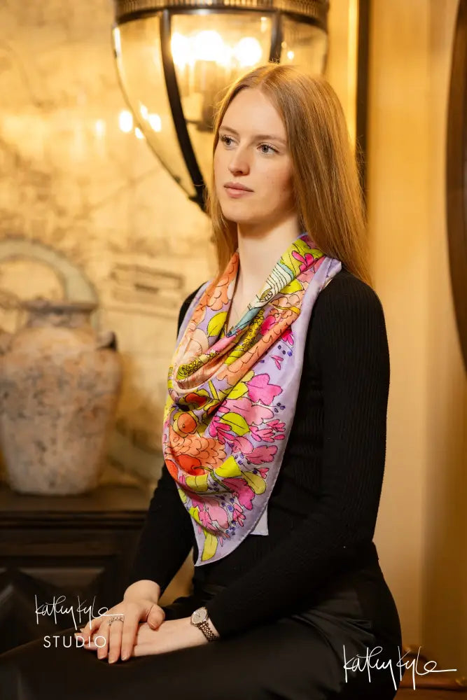 Lavender Floral Silk Scarf
