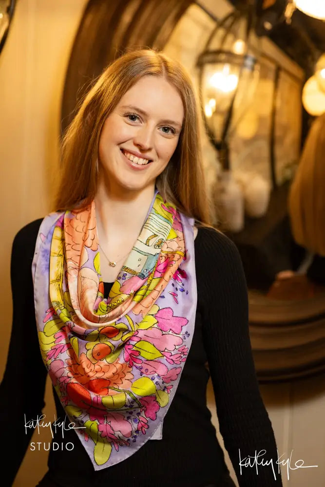 Lavender Floral Silk Scarf