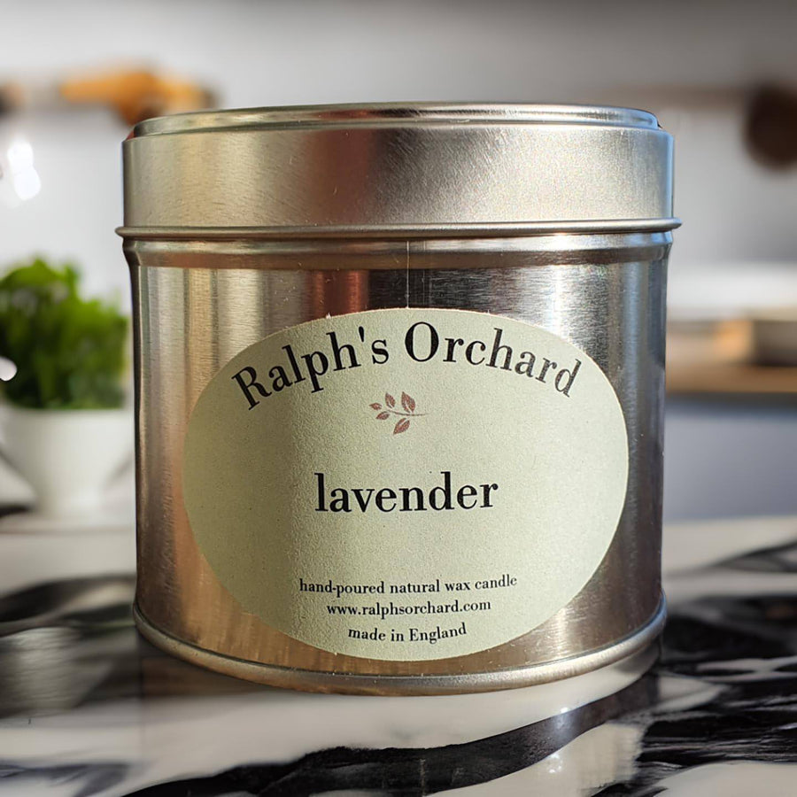 Luxury lavender essential oil candle, pure soy wax, aromatherapy relaxation, calming serenity, handcrafted eco-friendly by Ralph's Orchard at brixbailey.com