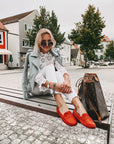 Women's Penny Driving Loafers, red suede