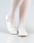 White Leather Gymnastics Slippers with Rubber Sole