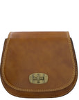 Tan Leather Turn Lock Saddle Bag