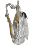 Silver Metallic Leather Flap Pocket Backpack Brix and Bailey Ethical Leather Bag Brand