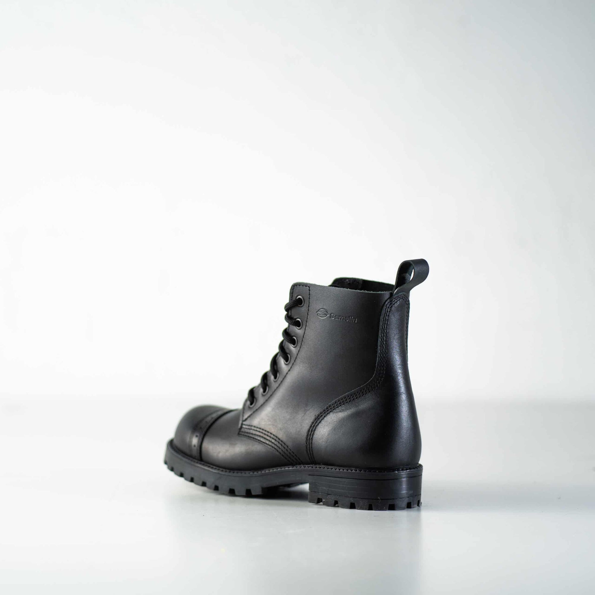 Black Leather Aviator Ankle Boots