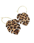 Leopard print monstera leaf earrings