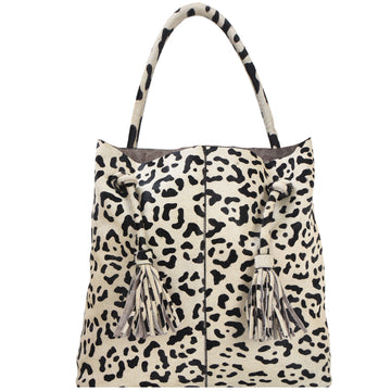 Ivory Leopard Print Drawcord Leather Hobo Shoulder Bag Brix Bailey Ethical Sustainable Tote Bag