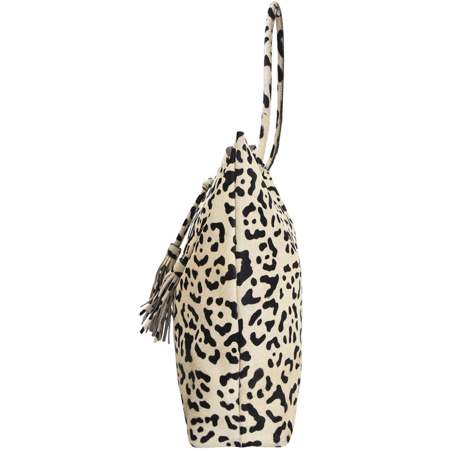 Ivory Leopard Print Drawcord Leather Hobo Shoulder Bag Brix Bailey Ethical Sustainable Tote Bag
