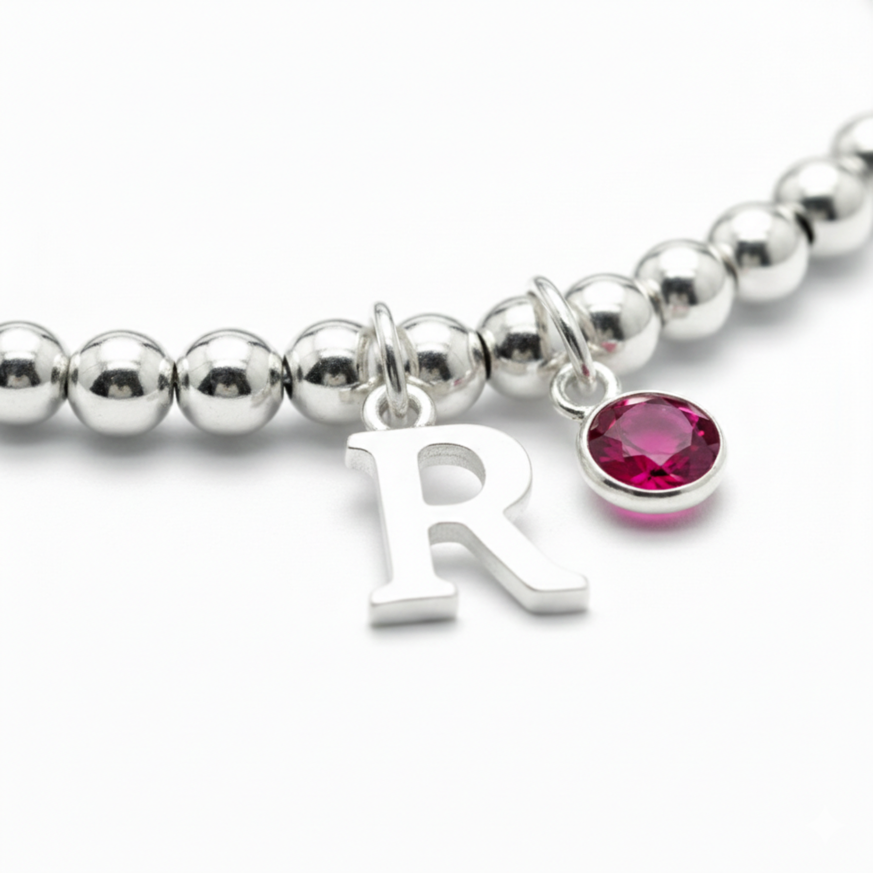 July Birthstone &amp; Initial Letter Charm Bracelet