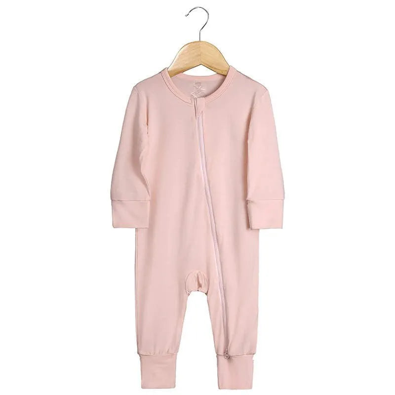 Light Pink Super Soft Bamboo Two-Way Zip Sleepsuit for Baby Comfort and Easy Nighttime Changes by Flossie & George at brixbailey.com