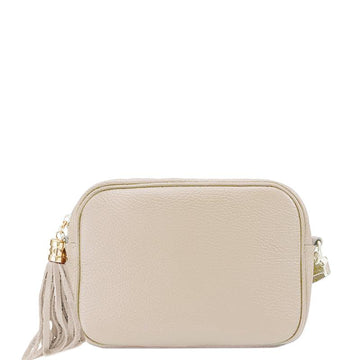 Light Taupe Leather Tassel Cross Body Camera Bag - Brix + Bailey