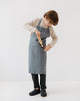 Soft Blue Fog Linen Apron for Young Cooks