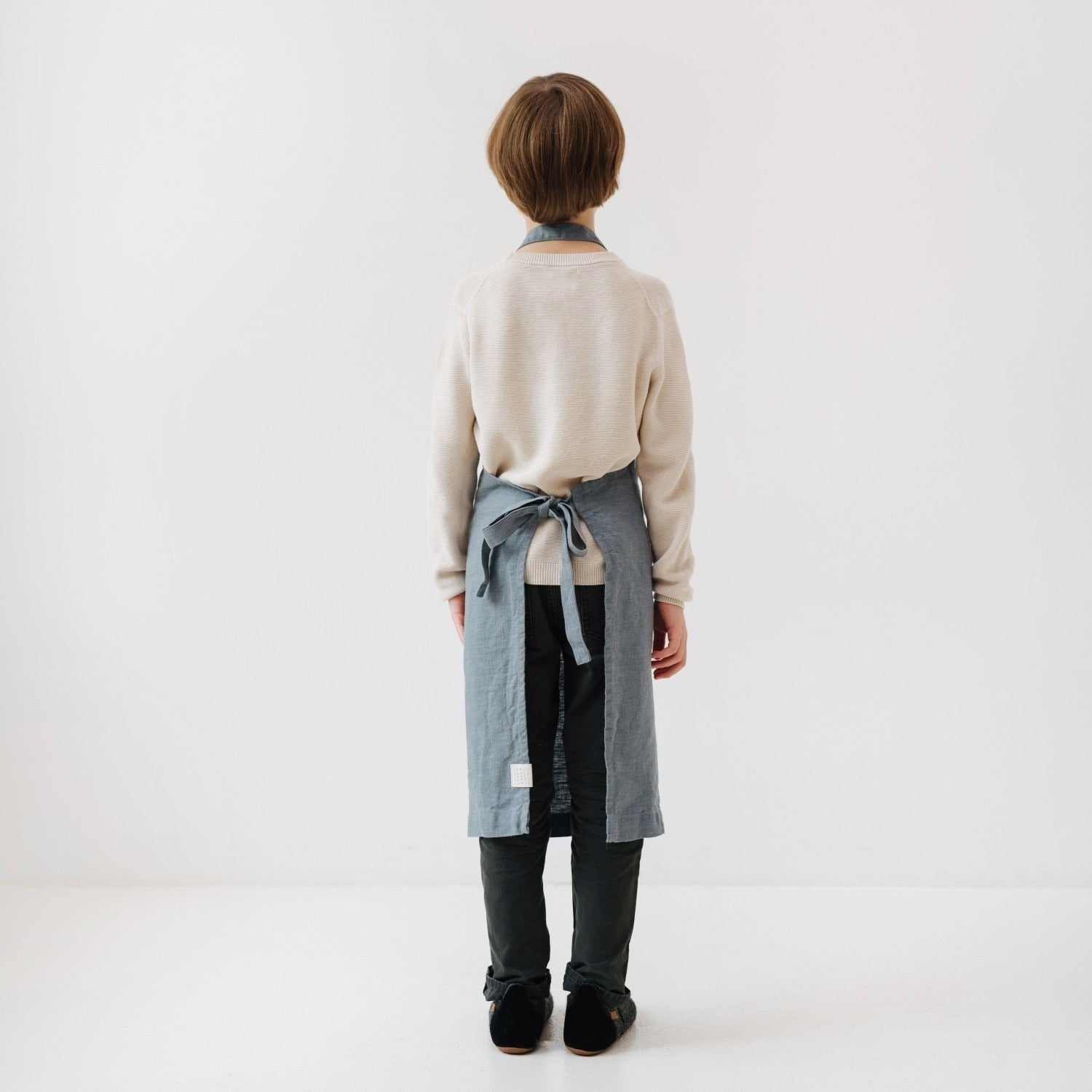 Soft Blue Fog Linen Apron for Young Cooks
