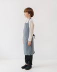 Soft Blue Fog Linen Apron for Young Cooks