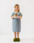 Kids Linen Pinafore Apron in Blue Fog