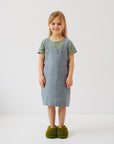 Kids Linen Pinafore Apron in Blue Fog