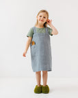 Kids Linen Pinafore Apron in Blue Fog