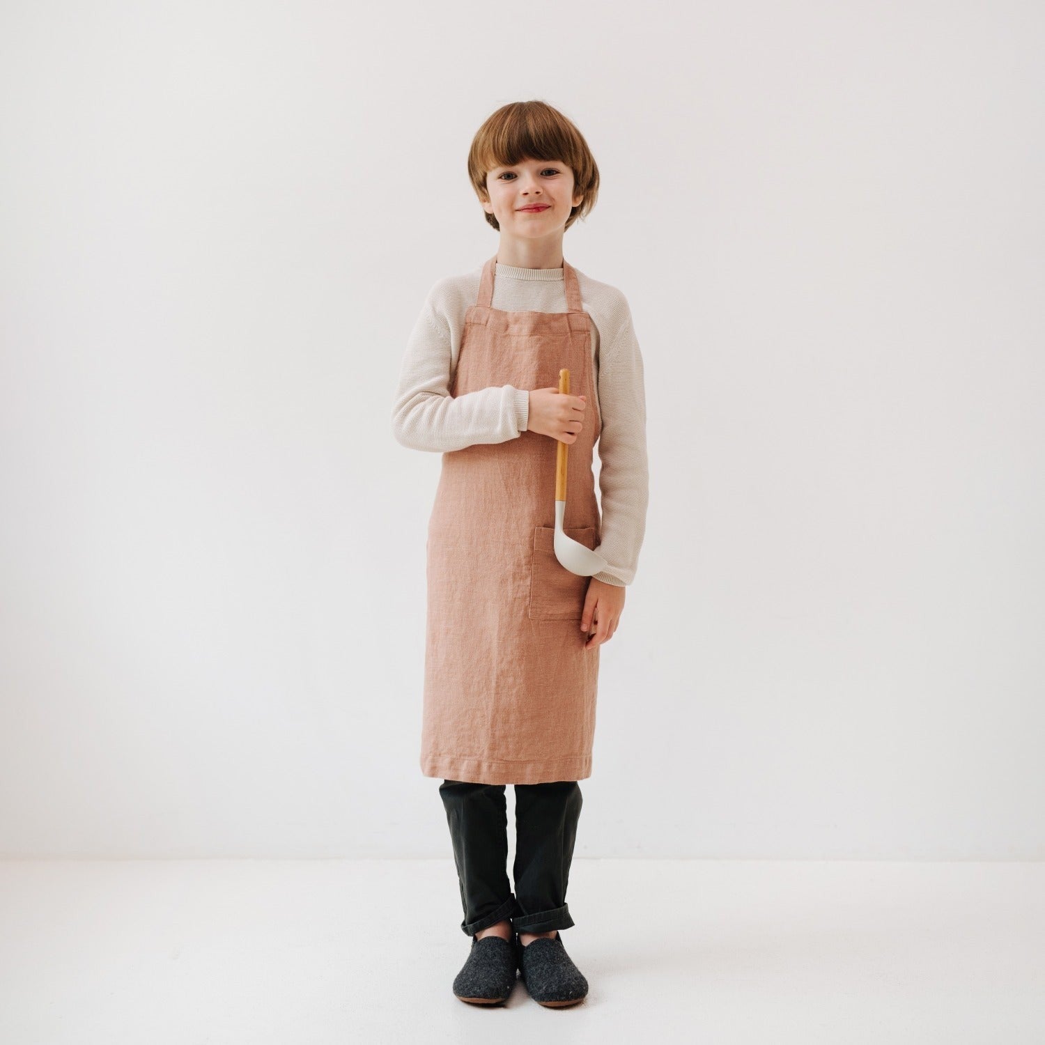 Linen Daily Apron for Kids in Cafe Creme
