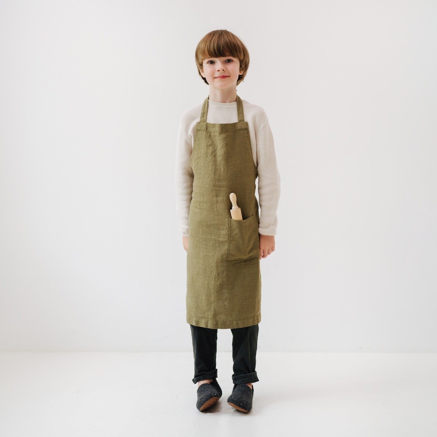 Olive Linen Apron for Children