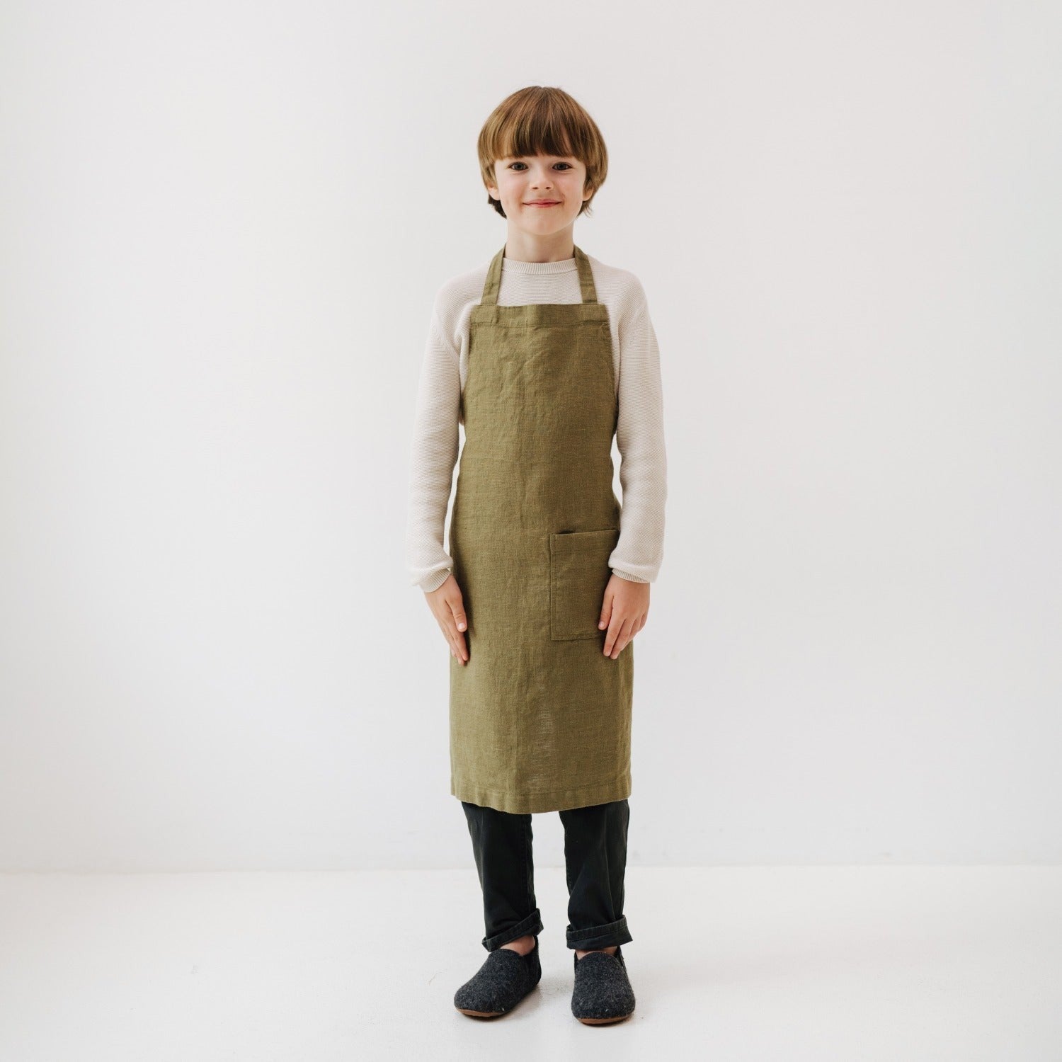 Olive Linen Apron for Children