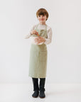 Kids Sage Green Linen Apron for Messy Moments