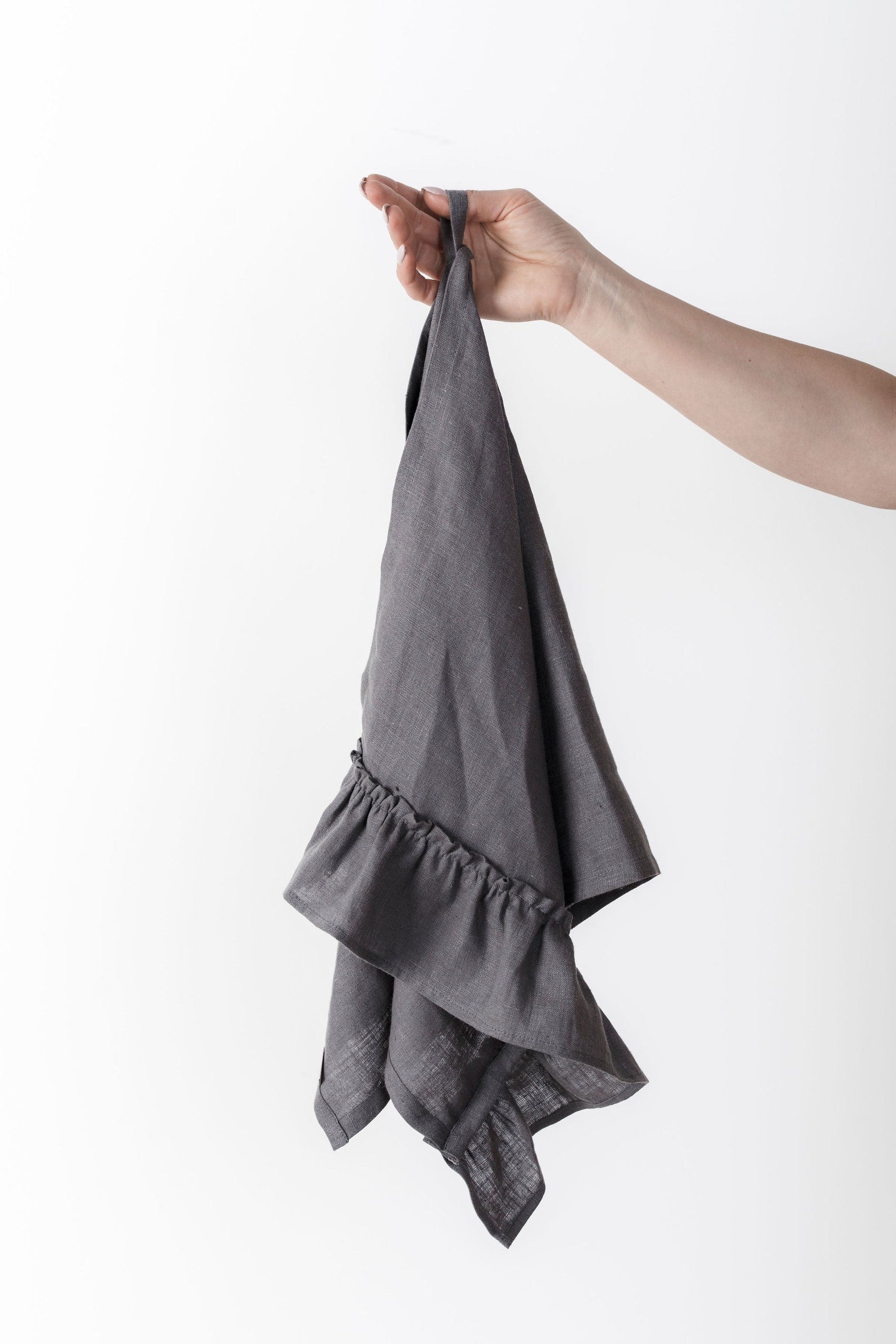 Linen Kitchen Towel with Ruffle Detail