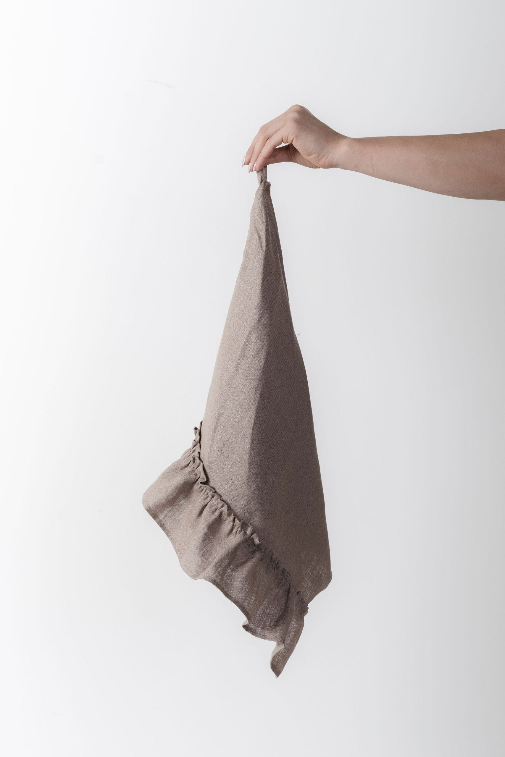 Linen Kitchen Towel with Ruffle Detail