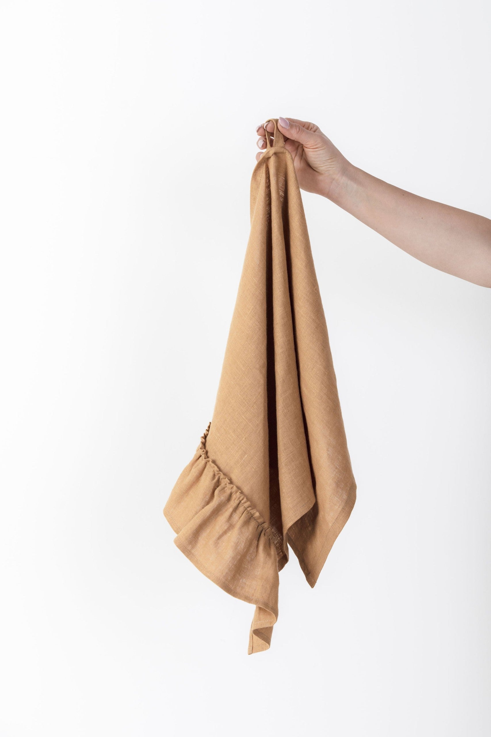 Linen Kitchen Towel with Ruffle Detail