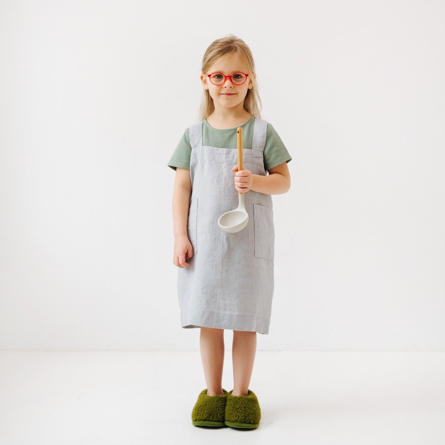 Light Grey Linen Apron for Young Bakers