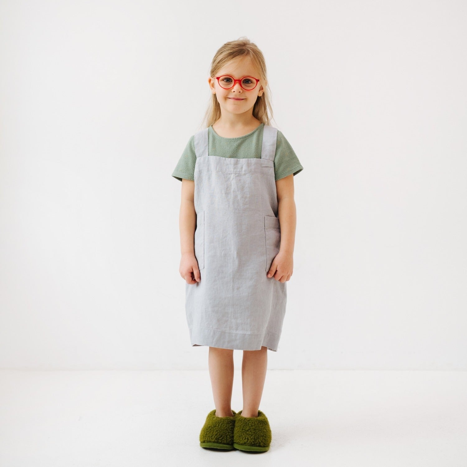 Light Grey Linen Apron for Young Bakers