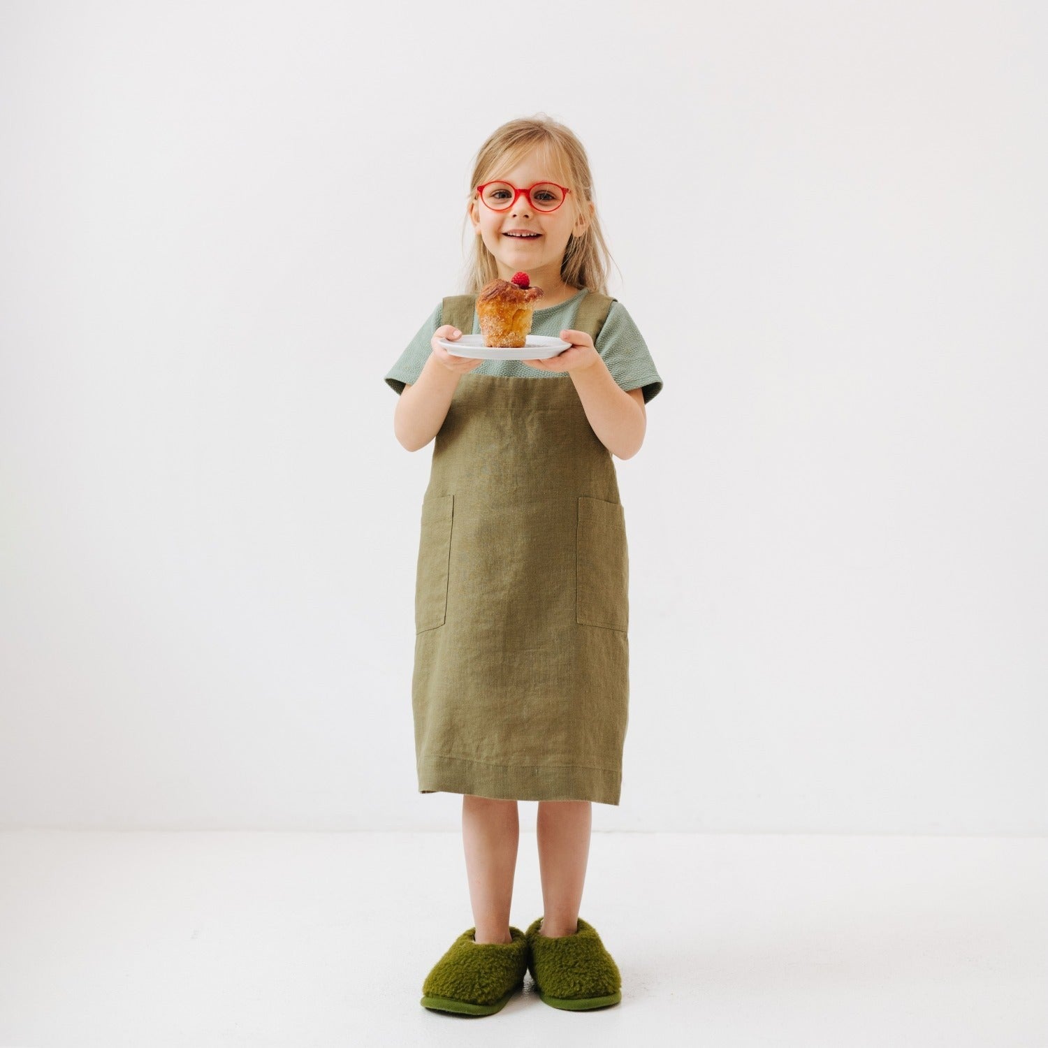 Olive Linen Pinafore Apron for Children