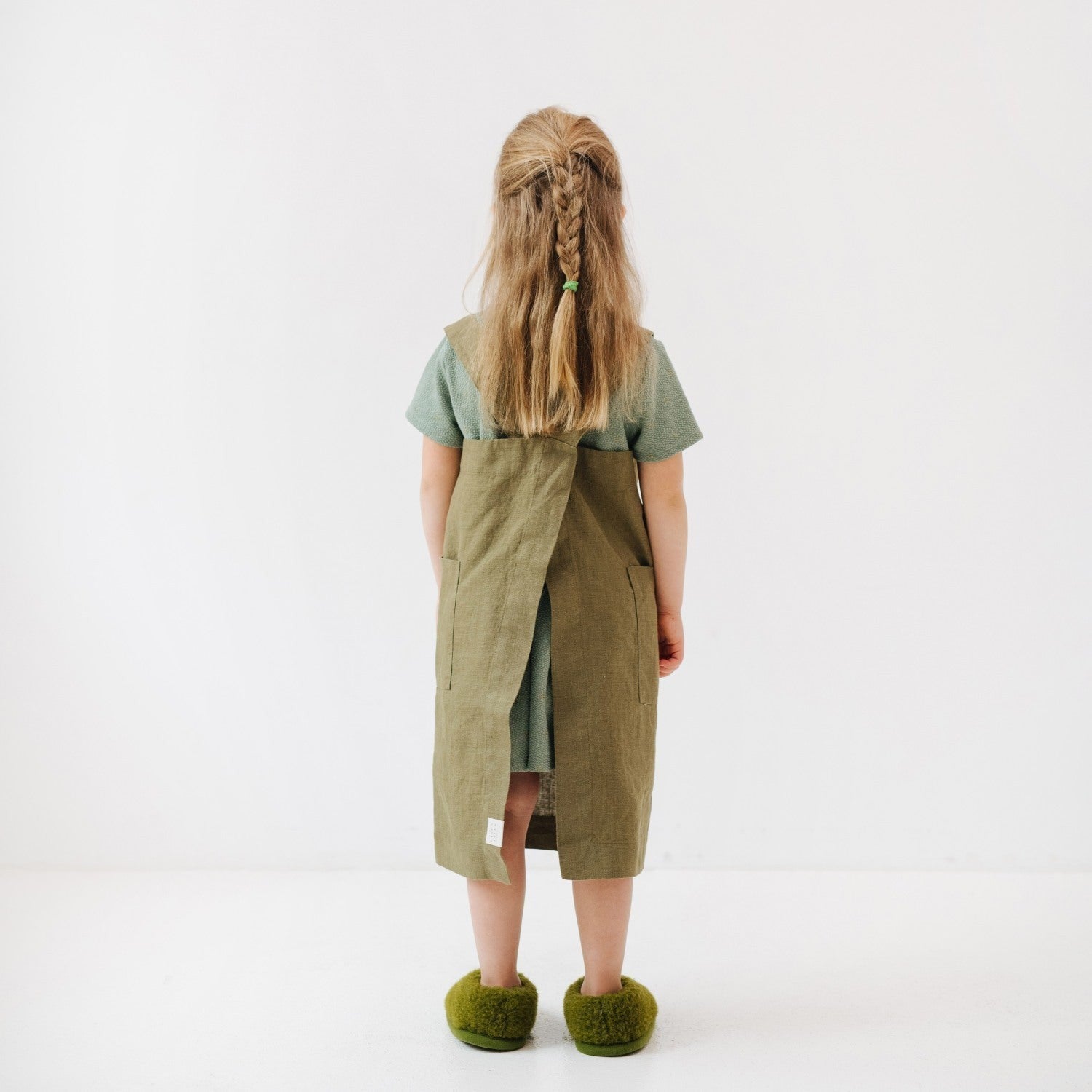 Olive Linen Pinafore Apron for Children