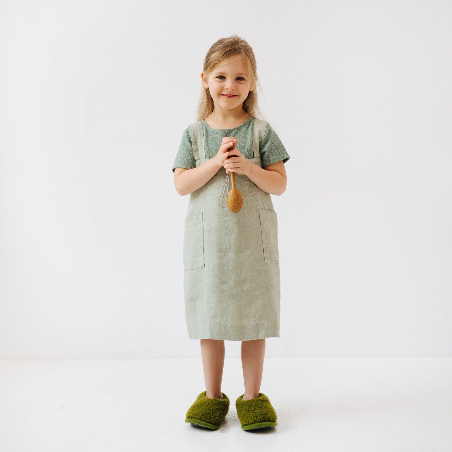 Linen Pinafore Apron for Kids Sage Green