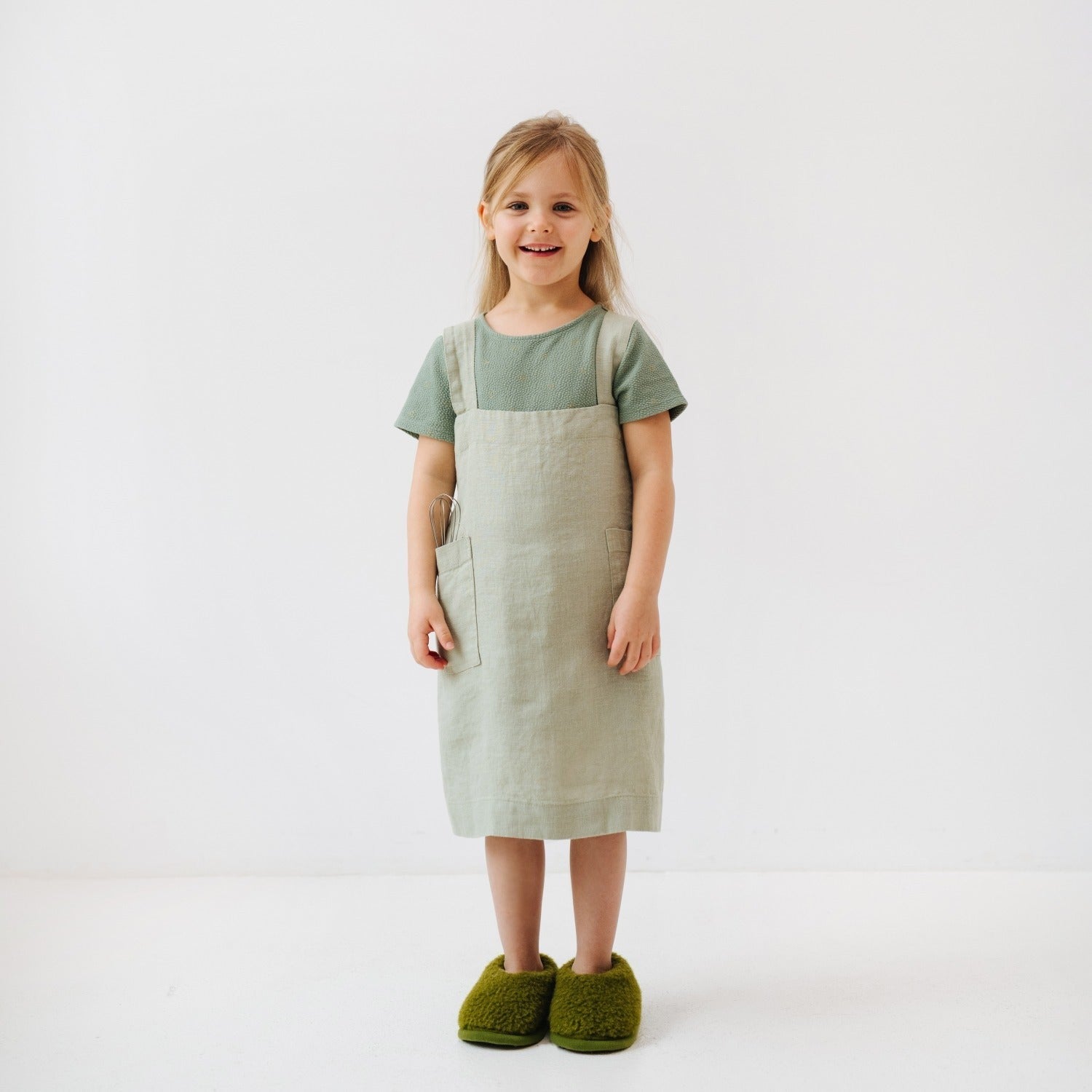Linen Pinafore Apron for Kids Sage Green