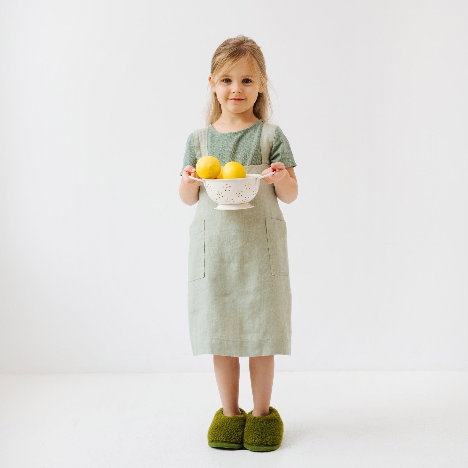 Linen Pinafore Apron for Kids Sage Green