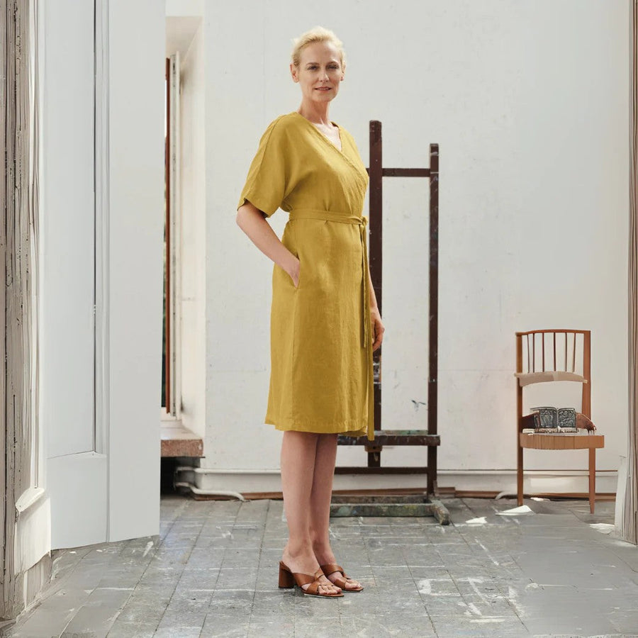 Linen Vine Dress - Lemon Curry