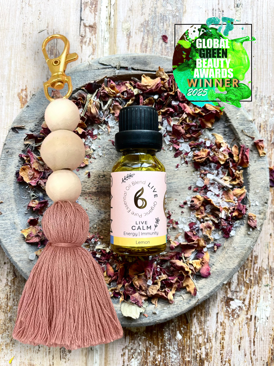 Keyring Diffuser &amp; Live Calm Organic Essential Oil 10ml