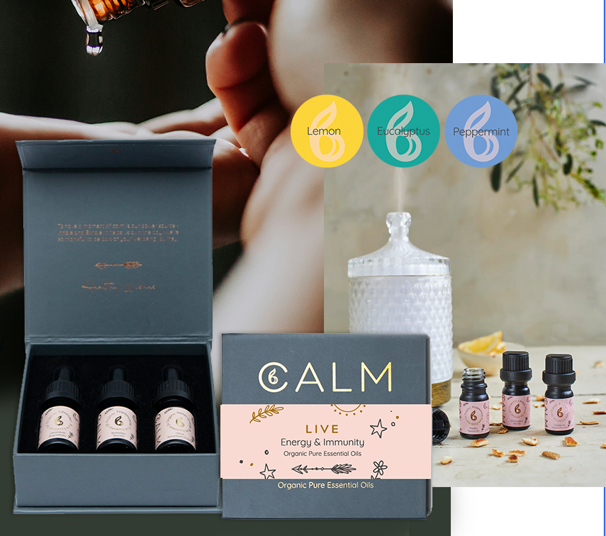 Live Calm Essential Oil Set with Peppermint, Lemon and Eucalyptus