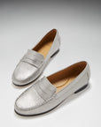 Women's Penny Loafers Leather Sole, titanium metallic leather