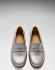 Women's Penny Loafers Leather Sole, titanium metallic leather