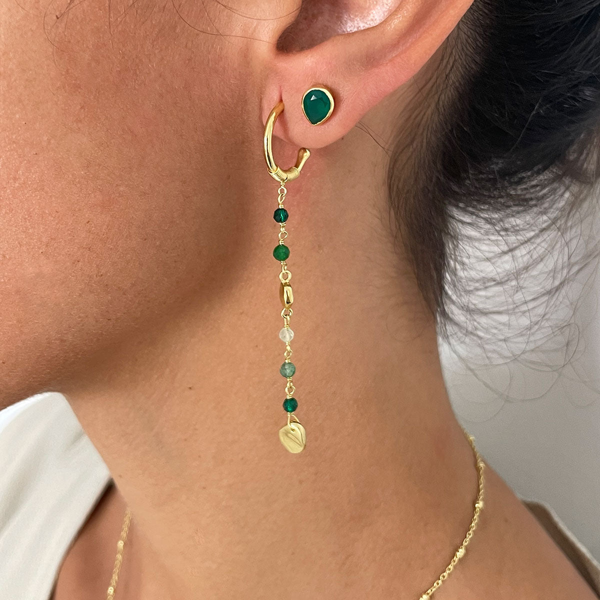 Sofia Small Hoop Nugget Earrings in Green Hydro and Jade
