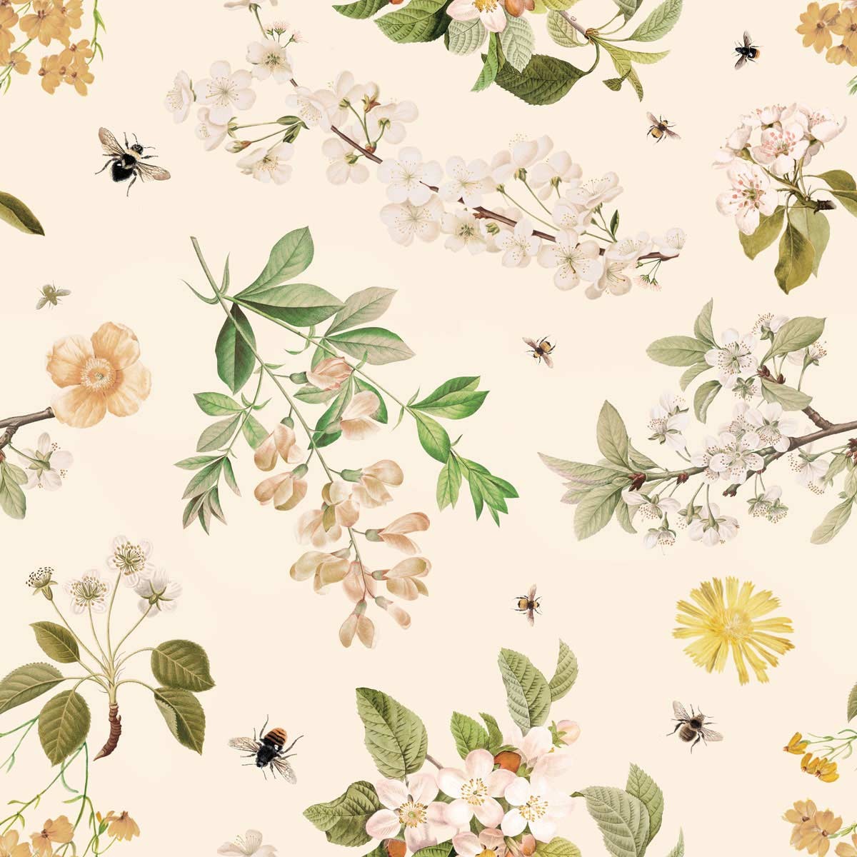 Lovely Bee Orchard Floral Wallpaper