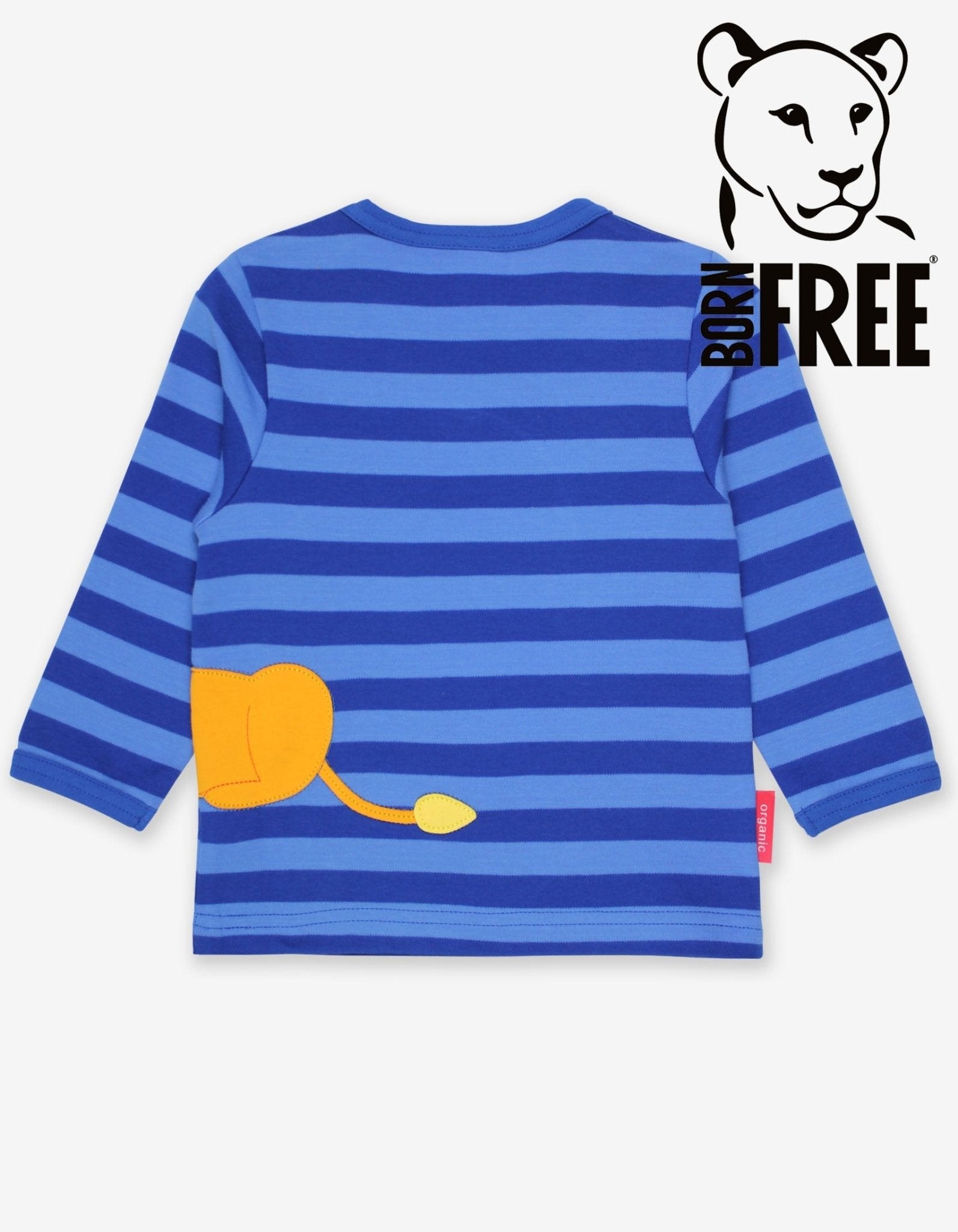 Premium Organic Cotton Long-Sleeve Baby Shirt with Lion Applique, Blue Stripes, and Snap Buttons - GOTS Certified by Toby Tiger at brixbailey.com