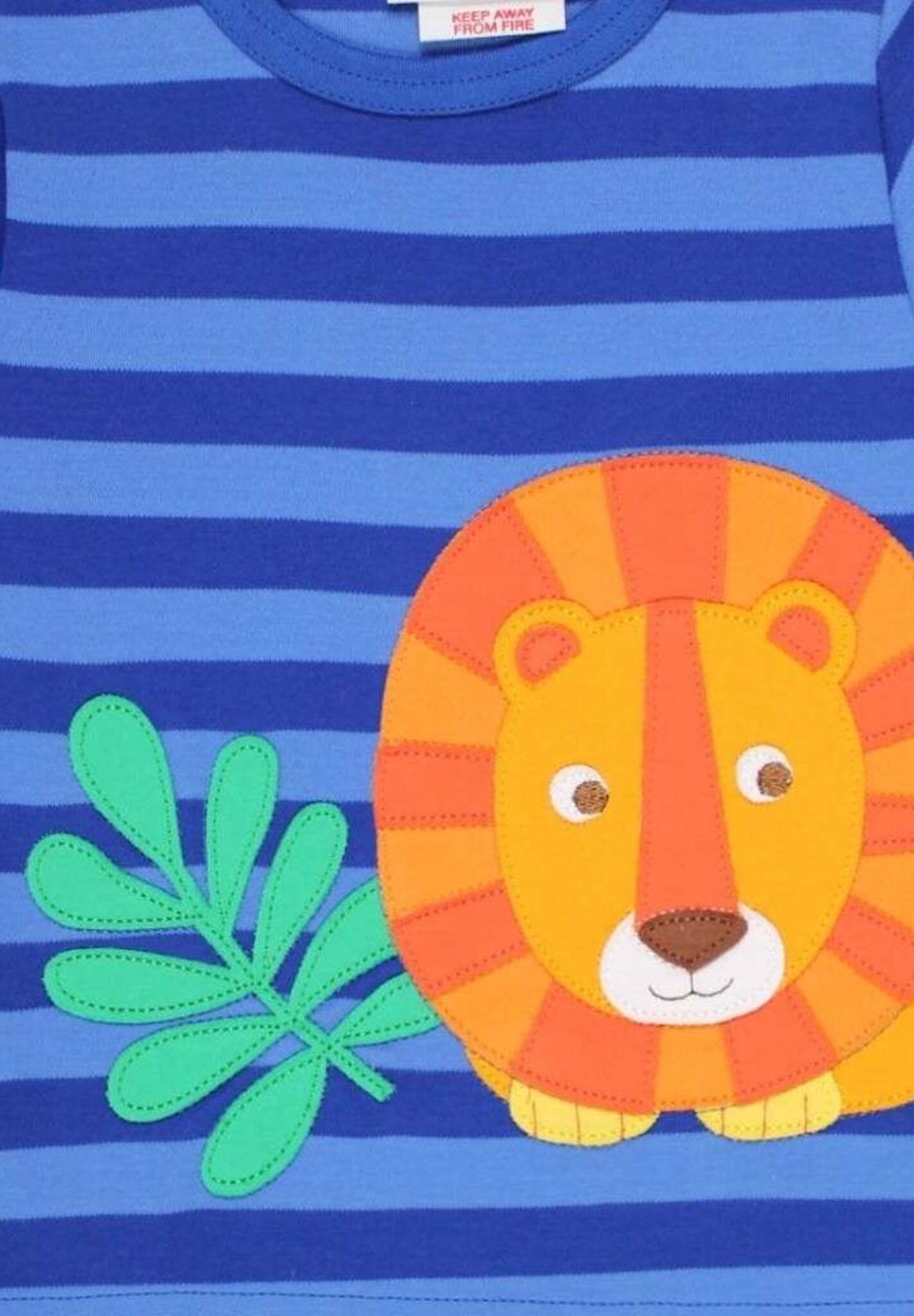 Luxury Organic Cotton Long Sleeve Baby Shirt with Lion Applique and Snap Buttons, Blue Stripes and Orange Design, GOTS Certified by Toby Tiger at brixbailey.com