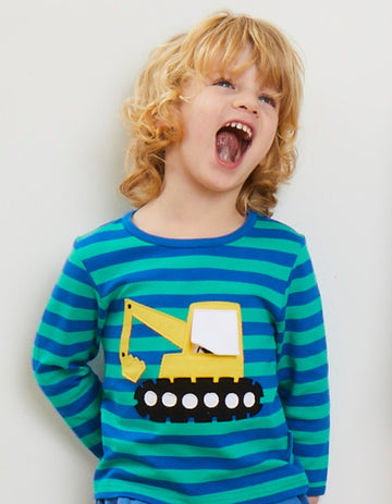 Organic Kids T-Shirt with Soft Tractor Applique, Eco-Friendly Striped Cotton for Mini Farmers, Easy Snap Buttons by Toby Tiger at brixbailey.com