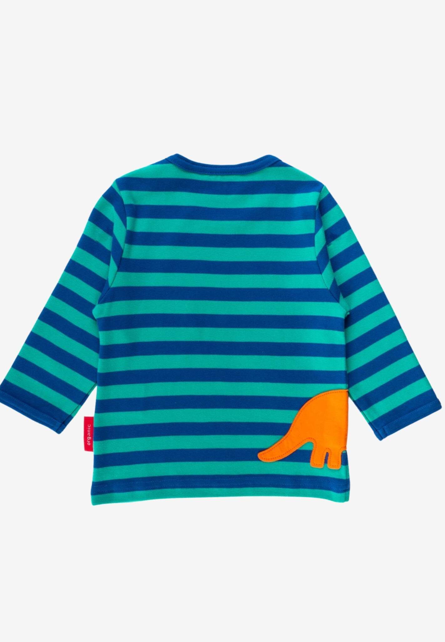 Friendly Dinosaur Striped Long Sleeve Organic Cotton T-Shirt with Embroidered Applique, Premium Soft Kids Top by Toby Tiger at brixbailey.com