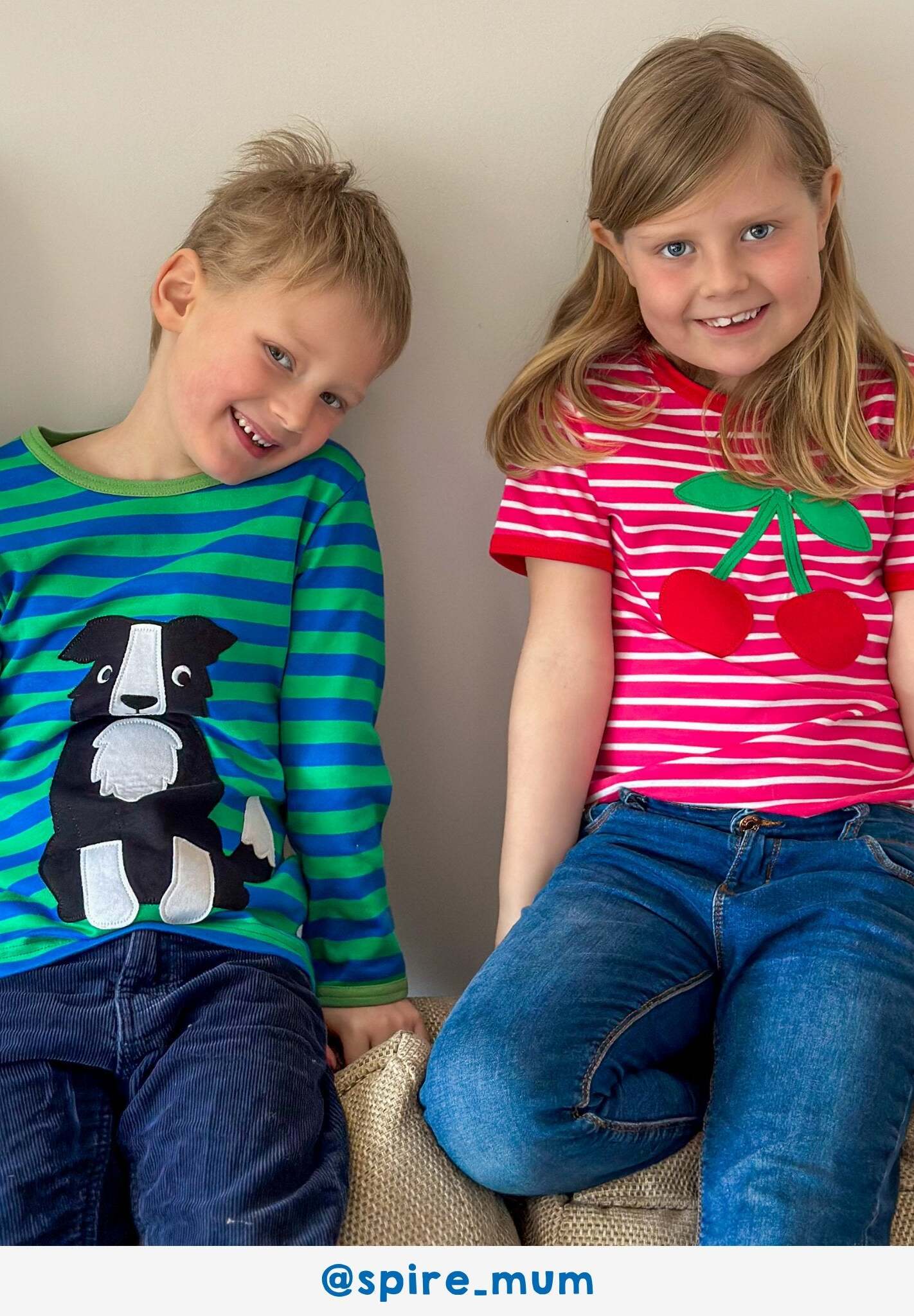 Organic Kids Long Sleeve T-Shirt with Adorable Shepherd Dog Applique, Soft Striped Cotton, Eco-Friendly Dyes by Toby Tiger at brixbailey.com