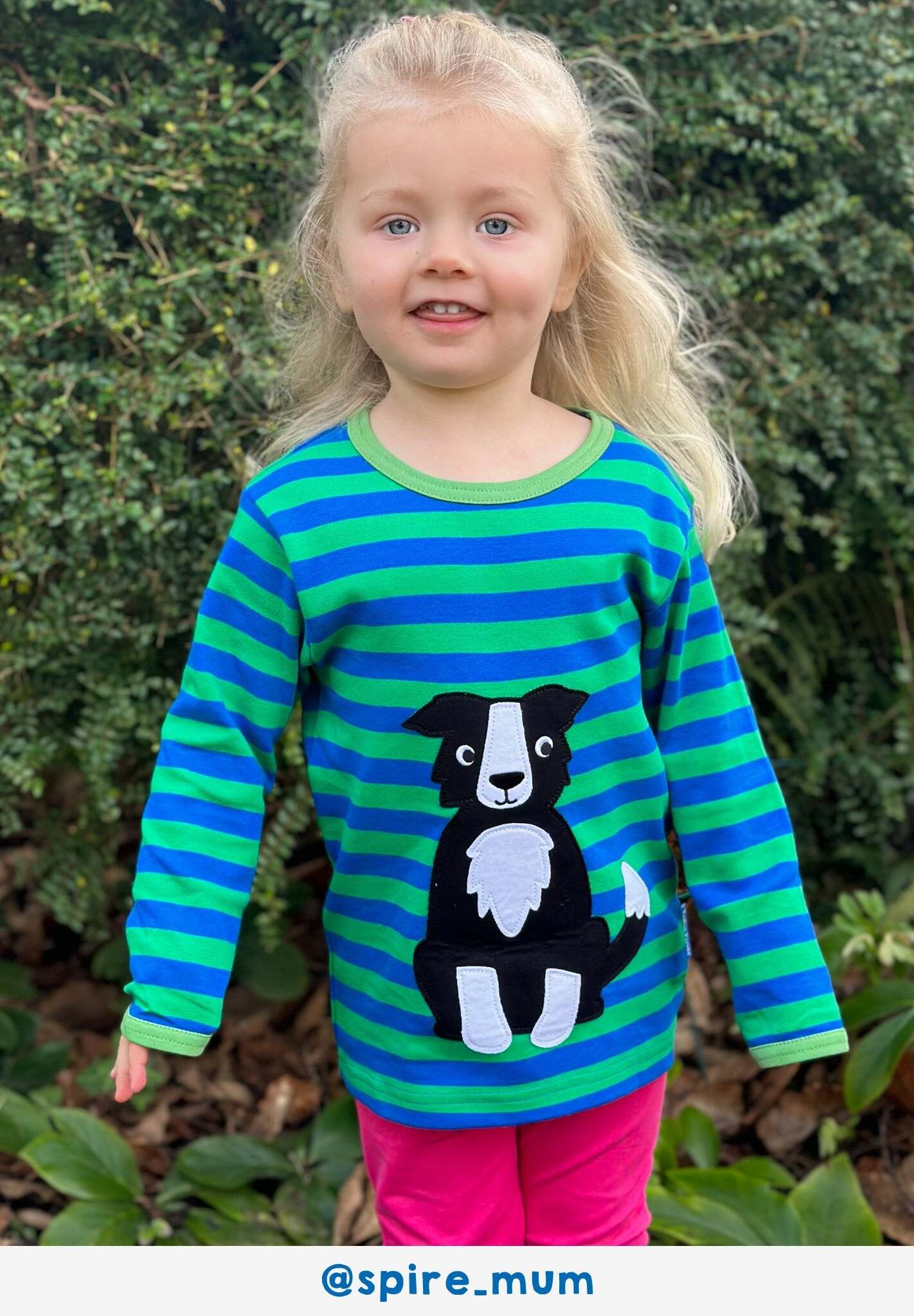 Premium Organic Kids Long Sleeve T-Shirt with Shepherd Dog Applique and Striped Design by Toby Tiger at brixbailey.com