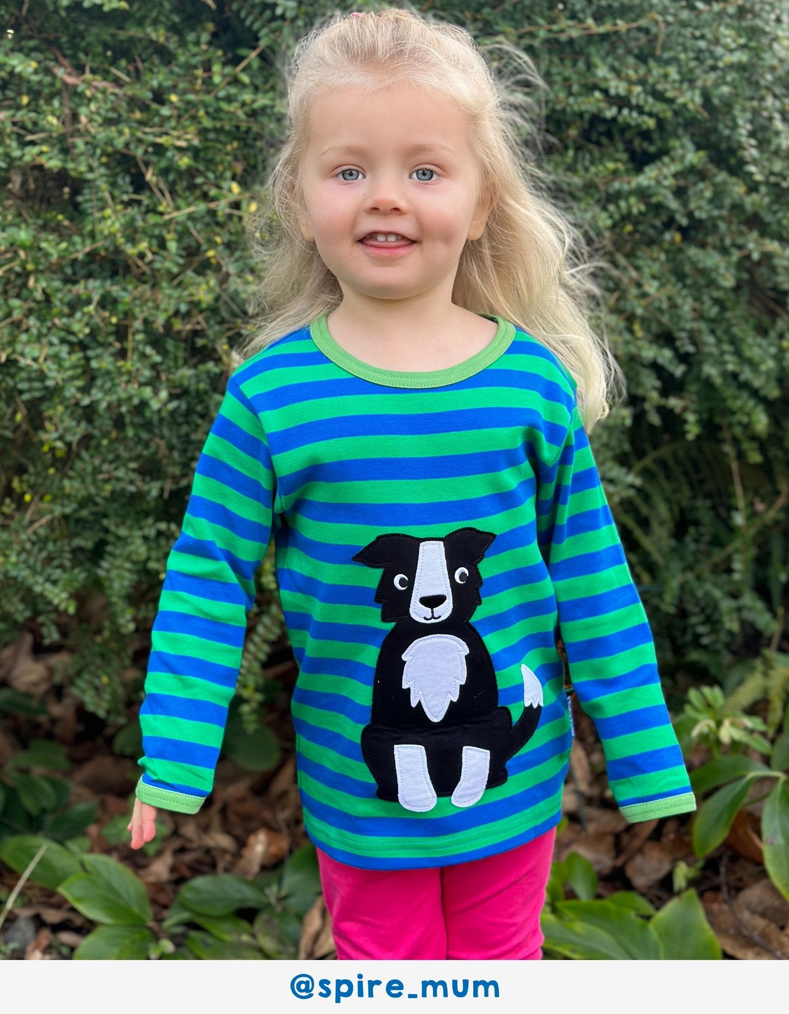 Premium Organic Kids Long Sleeve T-Shirt with Shepherd Dog Applique, Soft GOTS-Certified Cotton, Eco-Friendly Striped Design by Toby Tiger at brixbailey.com