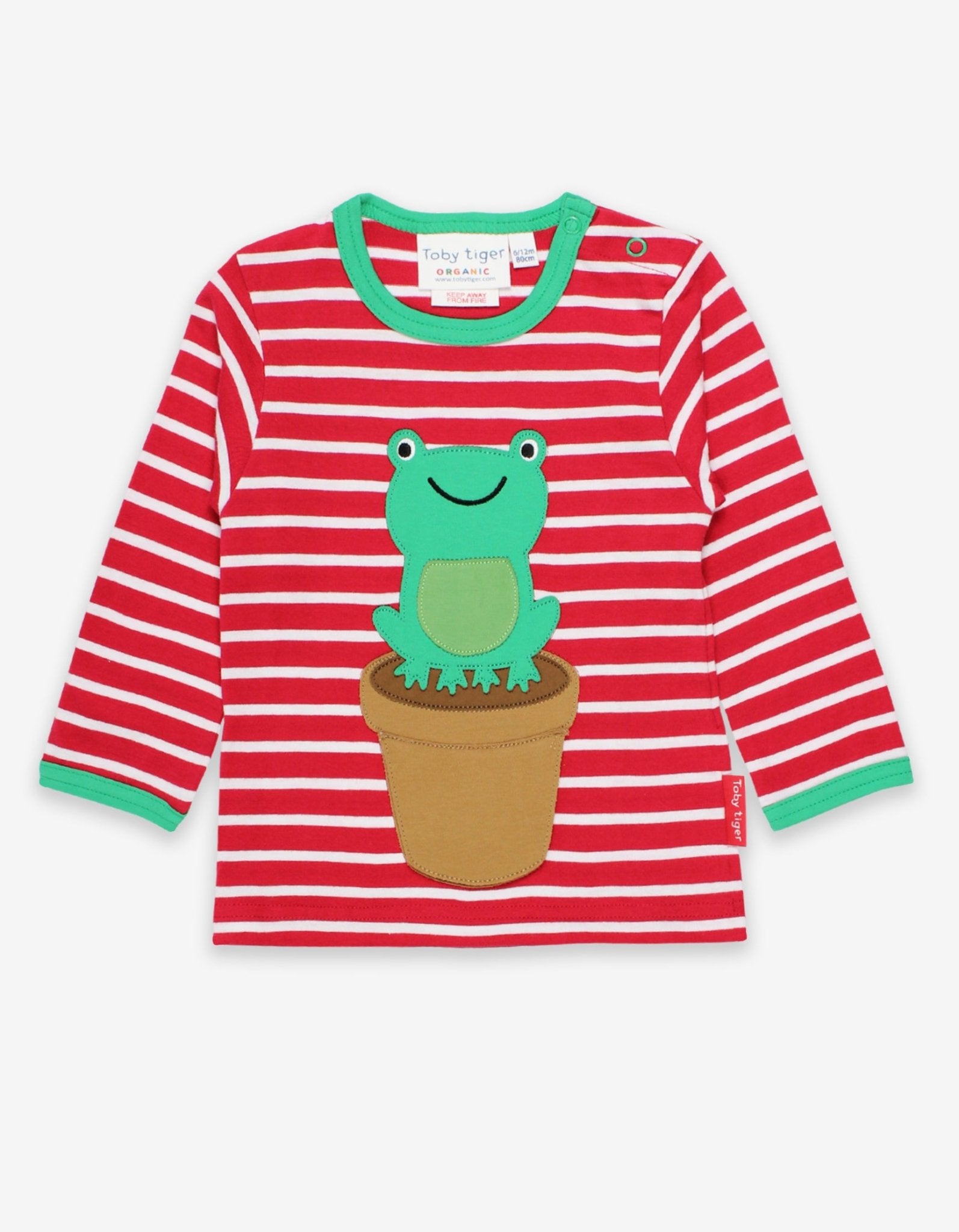 Premium Striped Organic Cotton Frog Baby Bodysuit with Snap Buttons for Easy Dressing by Toby Tiger at brixbailey.com