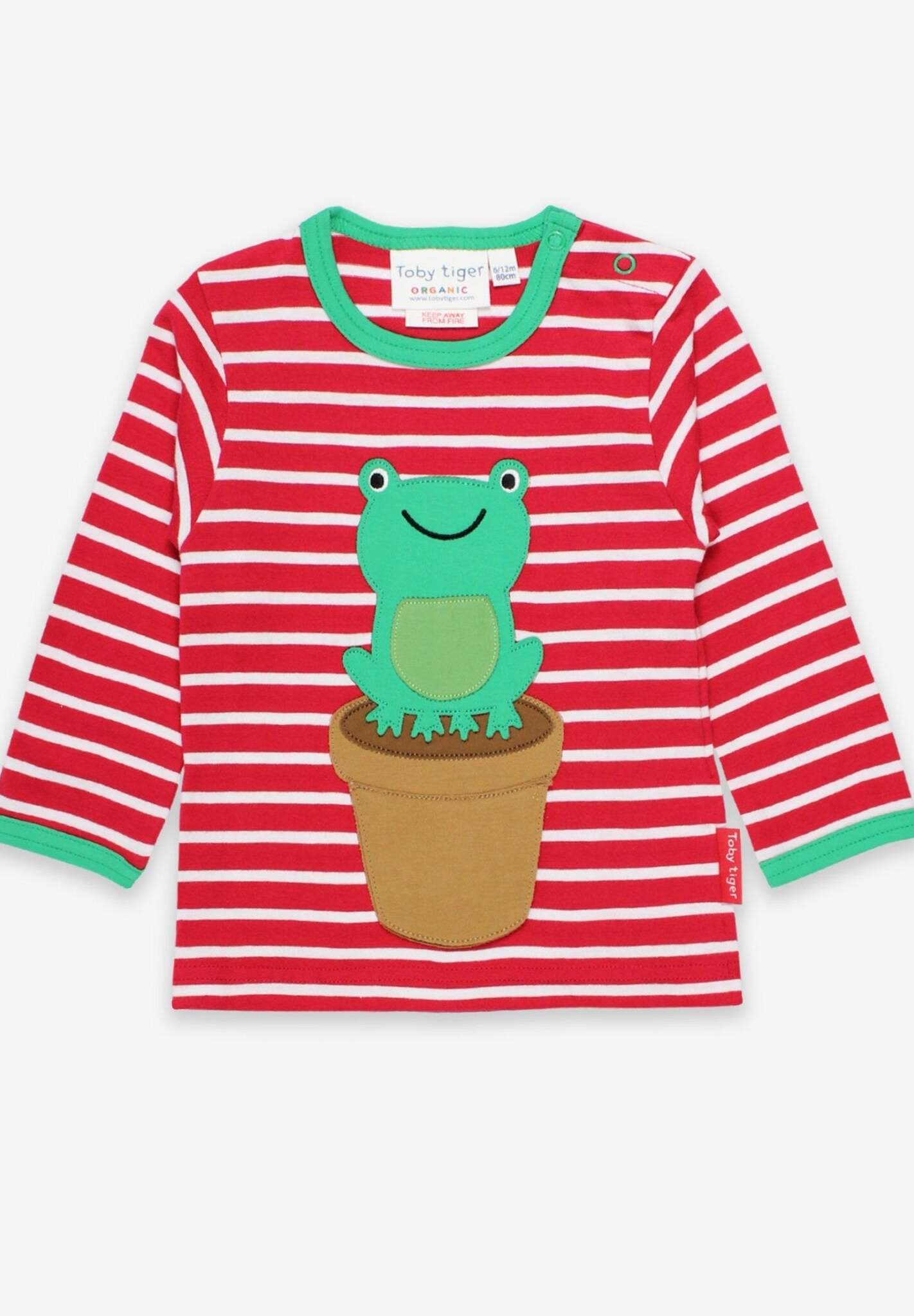 Premium Striped Organic Cotton Baby Frog Long Sleeve Shirt with Snap Buttons for Easy Dressing by Toby Tiger at brixbailey.com